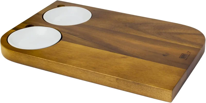 بيلي بلي لوح تقديم خشبي مع 2 طبق سيراميك للغموس، طبق ستيك خشبي للتقديم